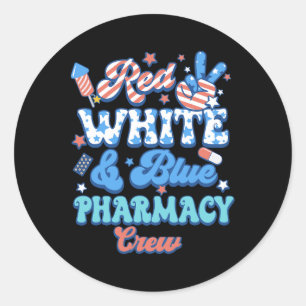 Groovy Red White Blue Pharmacy Crew Pharmacist 4th Classic Round Sticker