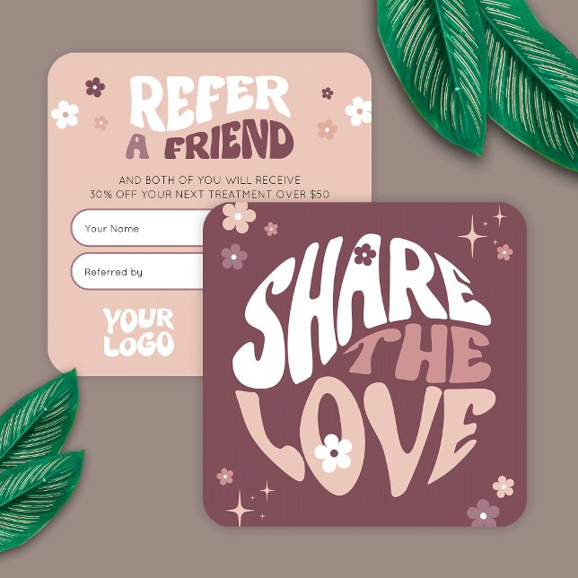 Groovy Refer a Friend Trendy Retro Beauty Salon Referral Card (Stand out with these Groovy Business Referral Cards, featuring retro fonts and trendy layout)