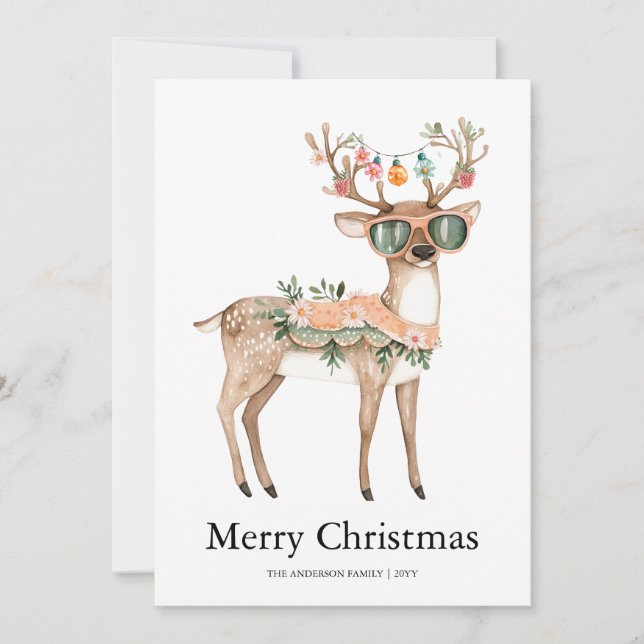 Groovy reindeer Holiday Christmas card (Front)