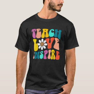 Groovy Retro 100th Day Of School Teach Love Inspir T-Shirt