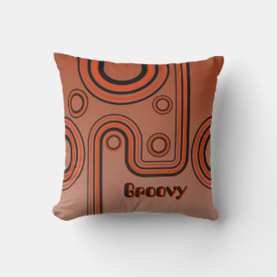 Groovy Retro 1960s Linear Design Burnt Orange Cushion