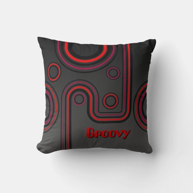 Groovy Retro 1960s Linear Design Orange and Black Cushion (Front)