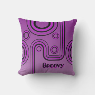 Groovy Retro 1960s Linear Design Purple and Pink Cushion