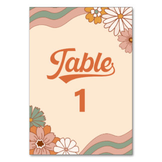 Groovy Retro 1970s Daisy Floral Table Number