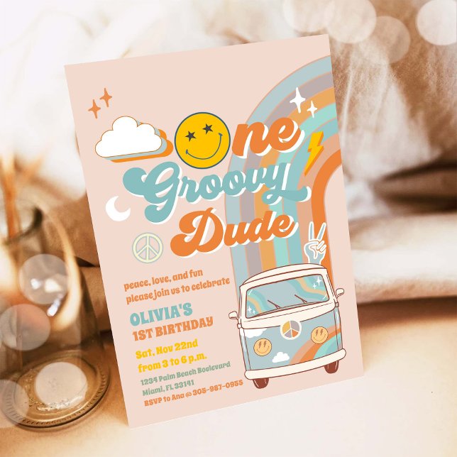 Groovy Retro 1st Birthday Invitation (Creator Uploaded)