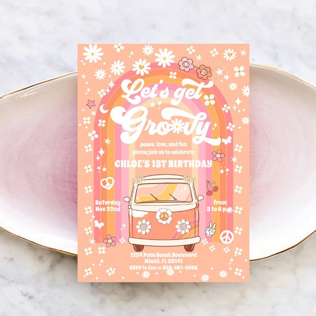Groovy Retro 1st Birthday Invitation (Creator Uploaded)