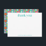 Groovy Retro 50s Flowers Turquoise Bat Mitzvah  Thank You Card<br><div class="desc">Groovy Retro 50s Flowers Turquoise Blue and Hot Pink Bat Mitzvah Thank You Card</div>