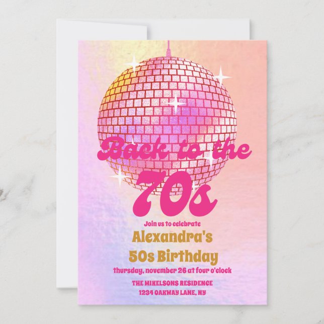 Groovy Retro 50th Let's Disco Birthday Party Invitation (Front)