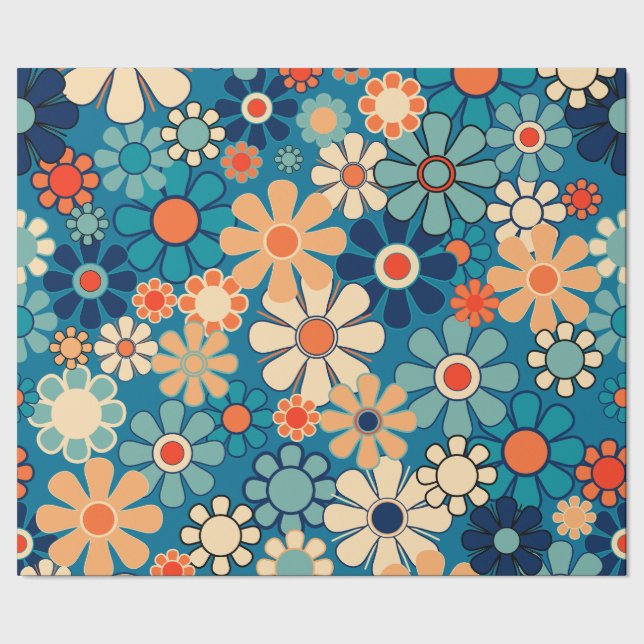 Groovy Retro 60s 70s Floral Pattern Wrapping Paper (Seam)
