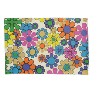 Groovy Retro 60s 70s Flowers Floral Pattern Pillowcase