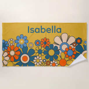 Groovy Retro 60s 70s Flowers Personalised Beach Towel