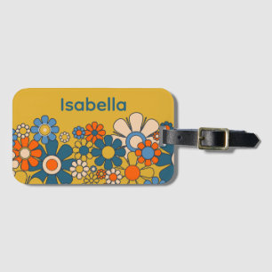 Groovy Retro 60s 70s Flowers Personalised Luggage Tag