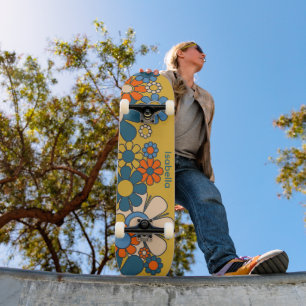 Groovy Retro 60s 70s Flowers Personalised Skateboard