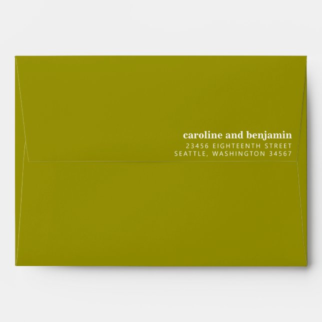 Groovy Retro 60s Flowers Olive Green Wedding  Envelope (Back (Top Flap))