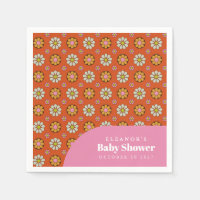 Groovy Retro 60s Flowers Orange Baby Shower Custom