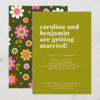 Groovy Retro 60s Flowers Pink Green Bold Wedding