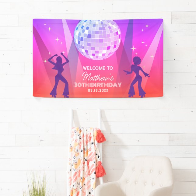 Groovy Retro 70s 80s Disco 30th Birthday Welcome Banner (Insitu)