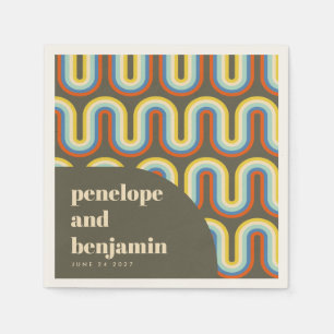 Groovy Retro 70s Art Olive Green Wedding Custom Napkin