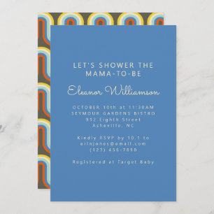 Groovy Retro 70s Blue Olive Green Baby Boy Shower  Invitation