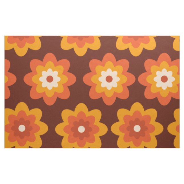 Groovy retro 70s boho hippie orange flower pattern fabric (Fat Quarter)