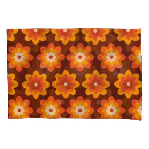 Groovy retro 70s boho hippie orange flower pattern pillowcase