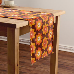 Groovy Retro 70s Boho Hippie Orange Flower pattern Short Table Runner