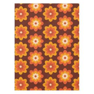 Groovy Retro 70s Boho Hippie Orange Flower pattern Tablecloth