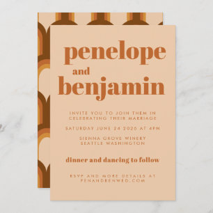 Groovy Retro 70s Design in Brown and Sand Wedding Invitation