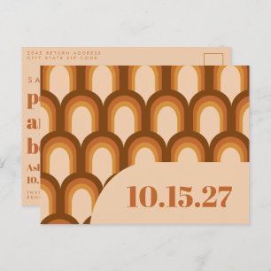 Groovy Retro 70s Design in Brown and Sand Wedding  Postcard