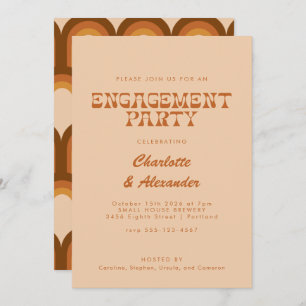 Groovy Retro 70s Design Tan Engagement Host Party Invitation