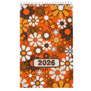 Groovy Retro 70s Floral 2025 Brown and Orange Calendar