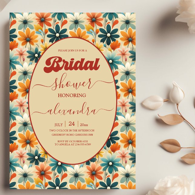 Groovy Retro 70s Floral Bridal Shower Invitation (Creator Uploaded)