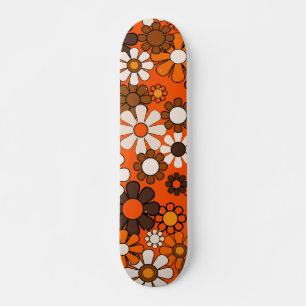 Groovy Retro 70s Floral Brown and Orange Pattern Skateboard
