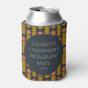 Groovy Retro 70s Floral Custom Engagement Party  Can Cooler