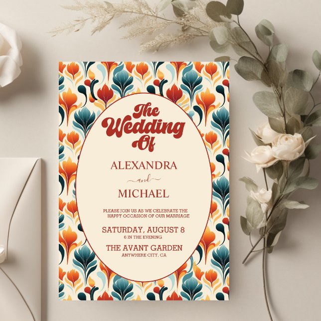 Groovy Retro 70s Floral Wedding Invitation (Creator Uploaded)