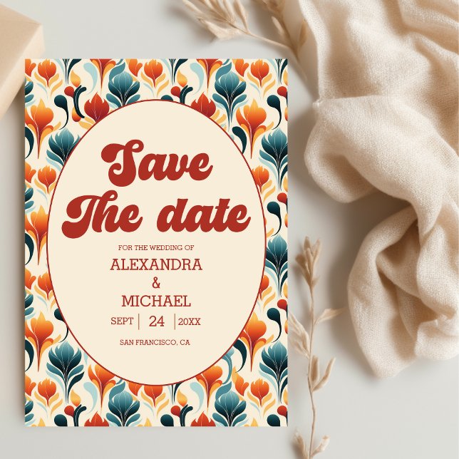 Groovy Retro 70s Floral Wedding Save The Date (Creator Uploaded)