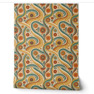 Groovy Retro 70s Flowers & Swirls Floral Pattern Wallpaper