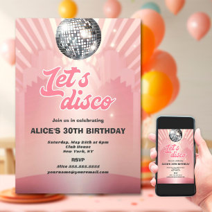 Groovy Retro 70s Let's Disco Birthday Party Invitation