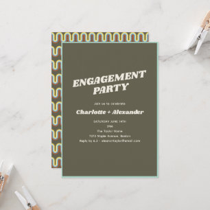 Groovy Retro 70s Olive Green Engagement Party Invitation