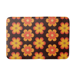 Groovy Retro 70s Orange and Yellow Flowers Bath Mat