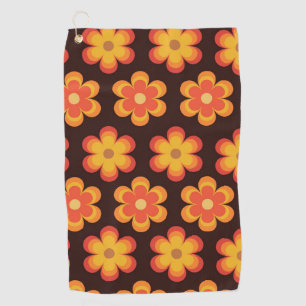 Groovy Retro 70s Orange and Yellow Flowers  Golf Towel