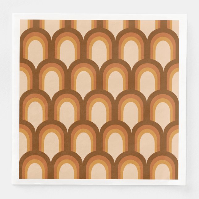 Groovy Retro 70s Pattern Design in Brown Wedding   Napkin (Front)