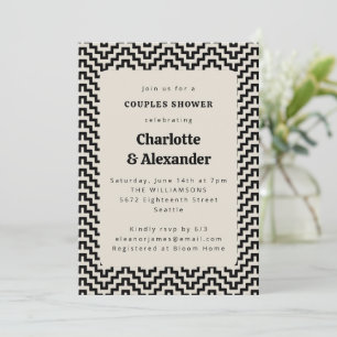 Groovy Retro 70s Pattern in Black Couples Shower Invitation