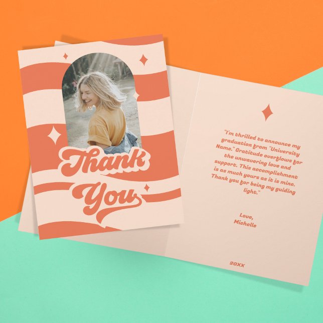 Groovy Retro 70s Peach Graduation Thank You Card (Creator Uploaded)
