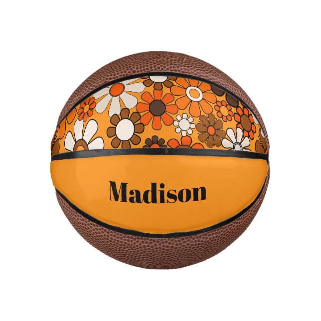 Groovy Retro 70s Personalised for Her Floral Mini Basketball (Front)