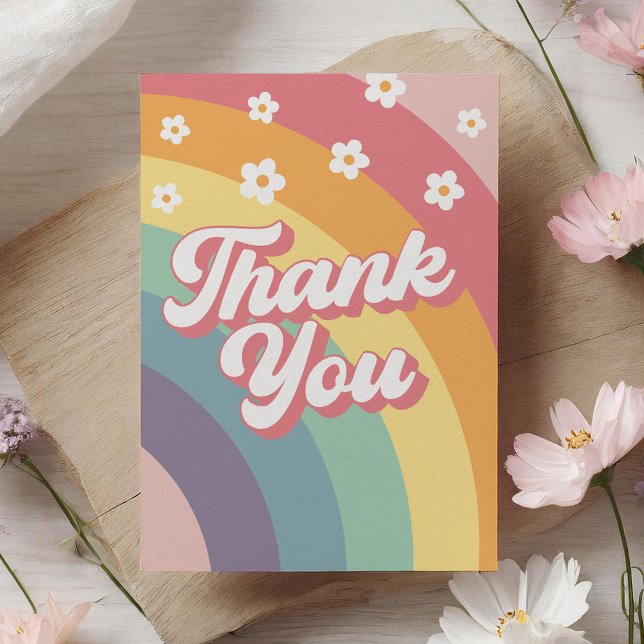 Groovy Retro 70s Rainbow Baby Shower Thank You Card (Creator Uploaded)