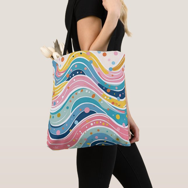 Groovy Retro 70s Wavy Abstract Pattern Tote Bag (Close Up)
