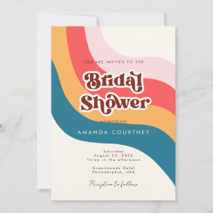 Groovy Retro 70s Wavy Lines Photo Bridal Shower Invitation