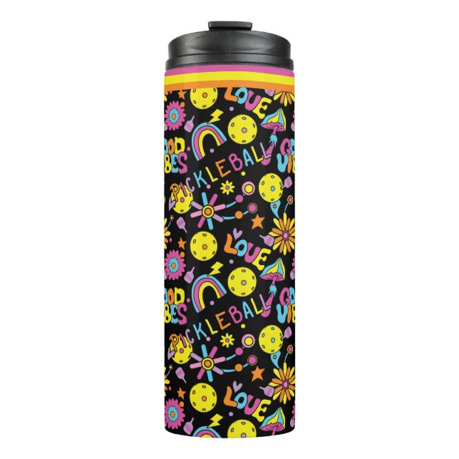 Groovy, retro 90s, black   thermal tumbler (Front)