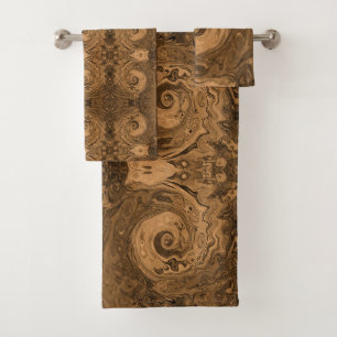 Groovy Retro Abstract Black and Brown Swirl Bath Towel Set